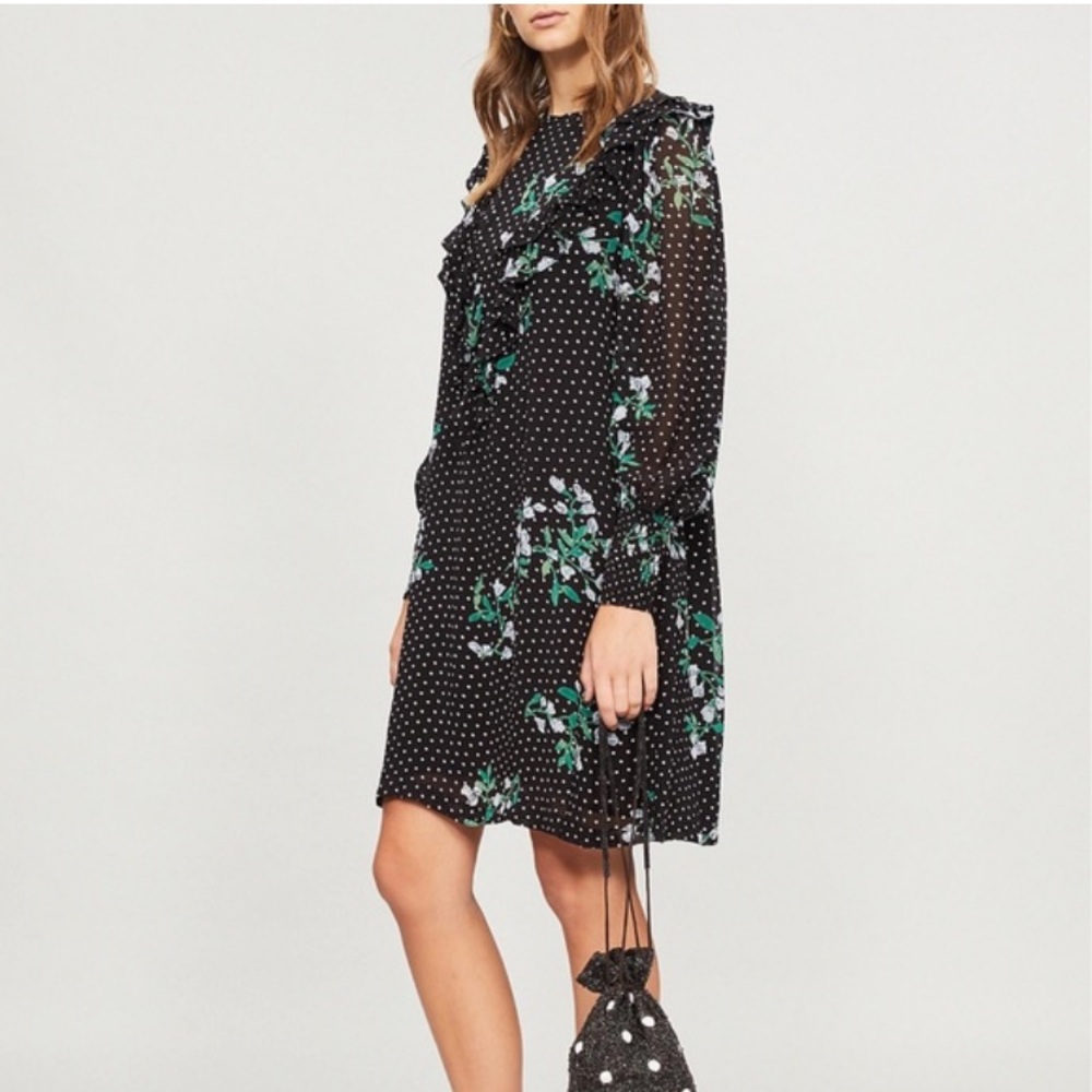 Ganni Rometty Ruffled Print Georgette Dress